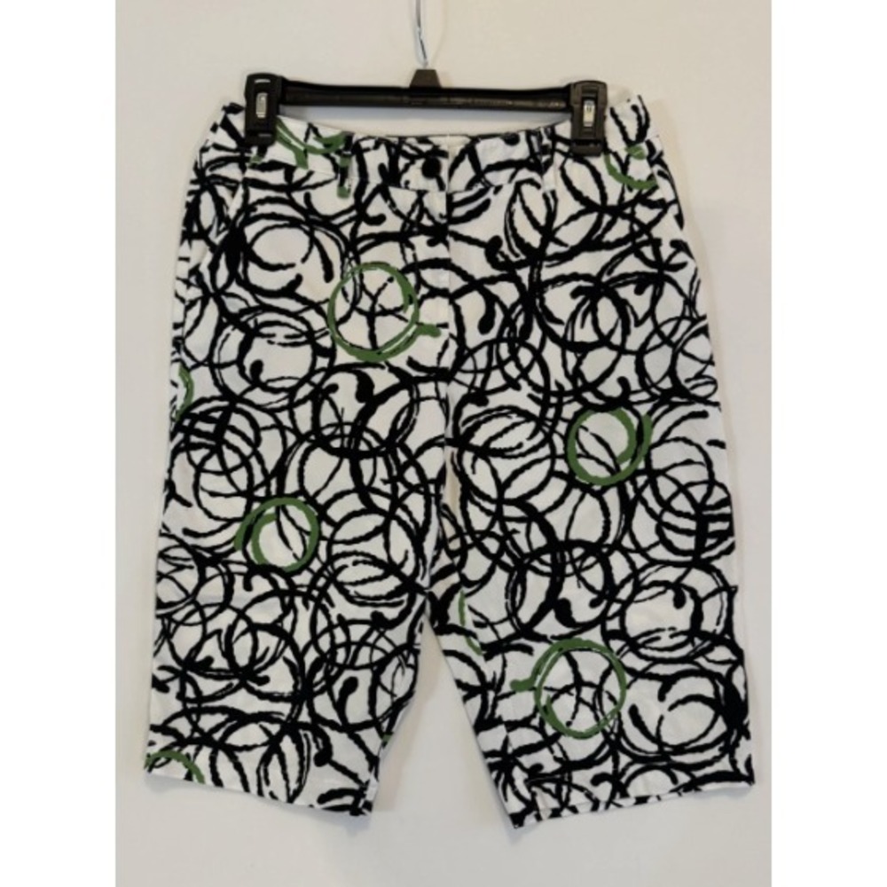 Harvé Benard Women's Abstract Print Bermuda Shorts Black White Green 6 - Picture 4 of 4